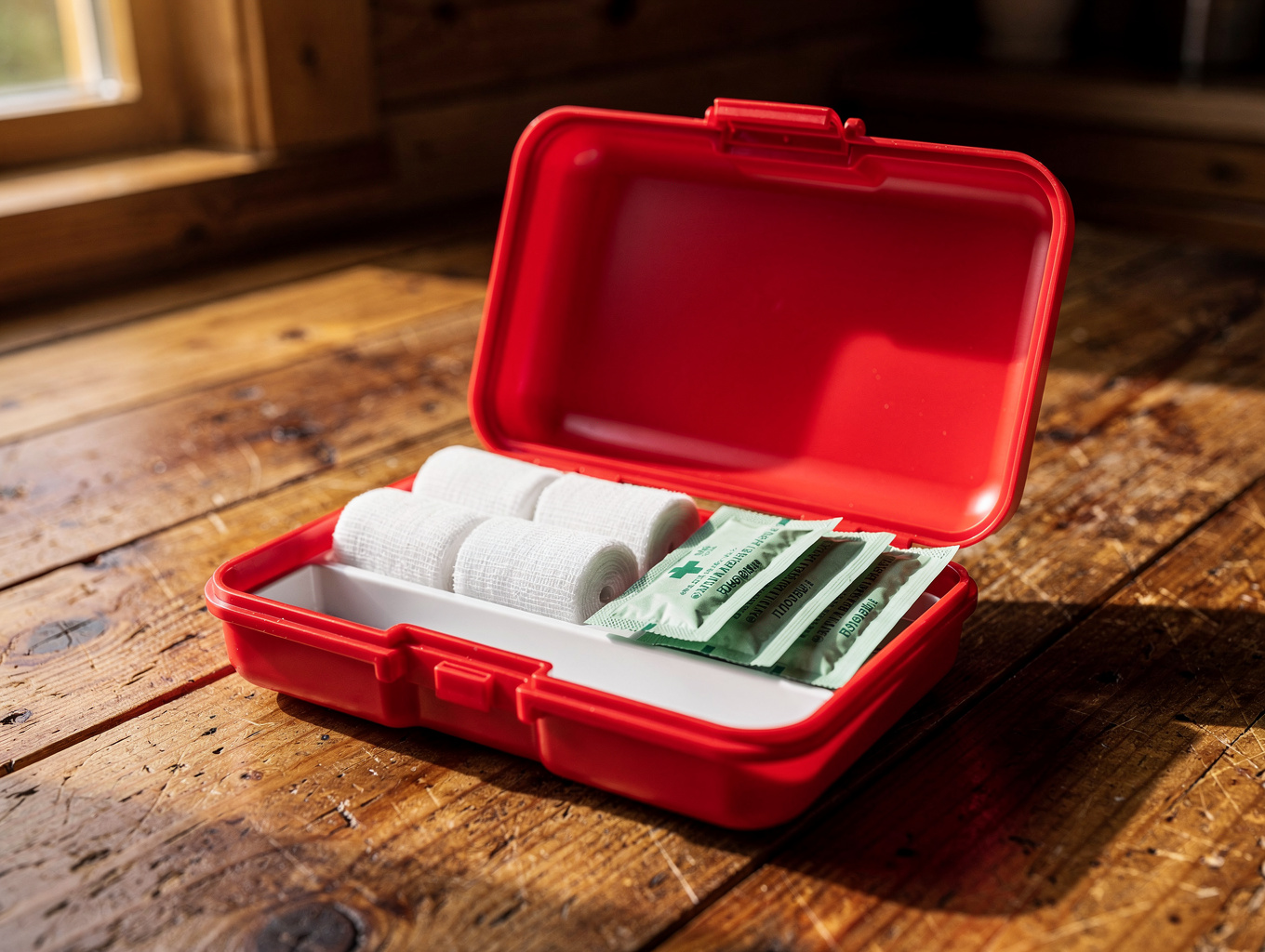 Small red first aid kit