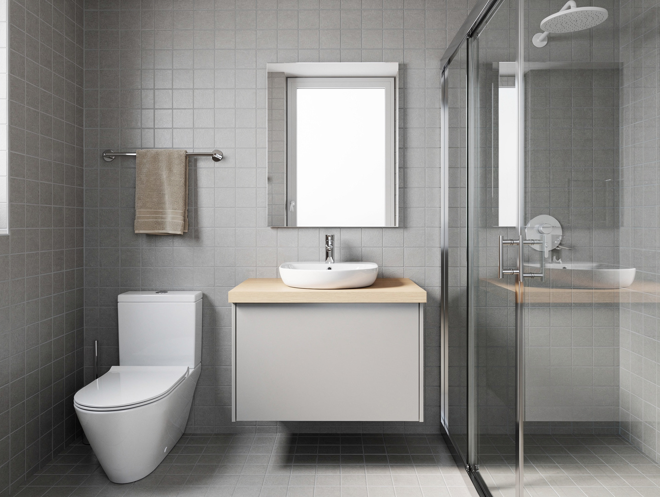 Mesh shower caddy with toiletries